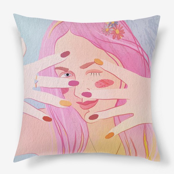 Подушка «девушка с розовыми волосами»