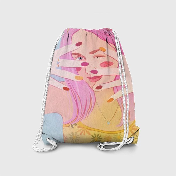 Рюкзак «девушка с розовыми волосами»