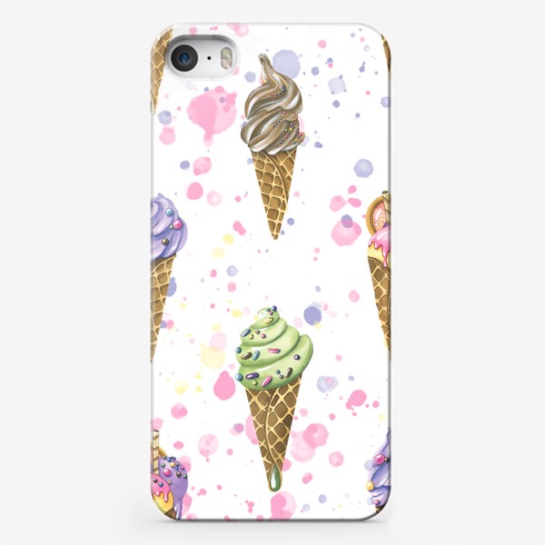 Чехол iPhone «Мороженое в рожках. Акварельный паттерн.»