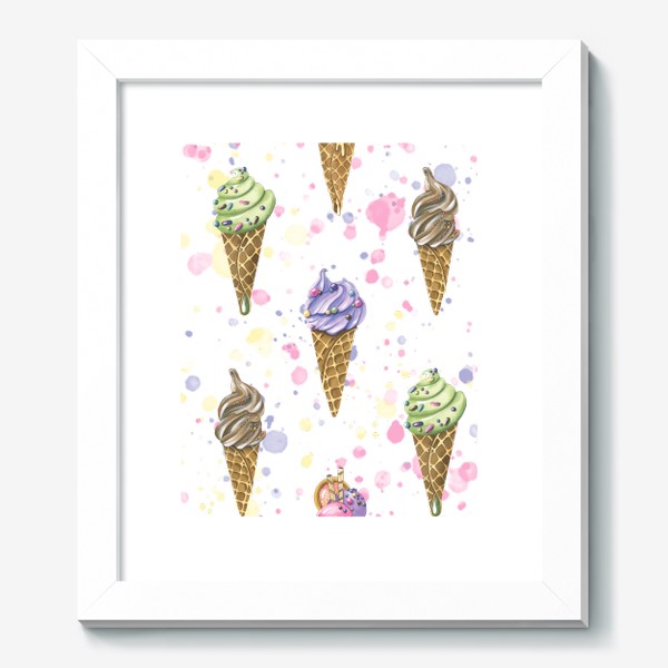 Картина «Мороженое в рожках. Акварельный паттерн.»