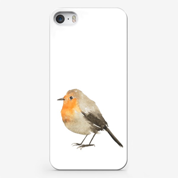 Чехол iPhone «Акварельная малиновка птица, милый принт»