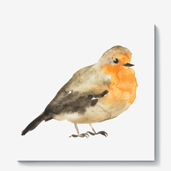 Холст &laquo;Птица оранжевая малиновка, акварельный принт&raquo;