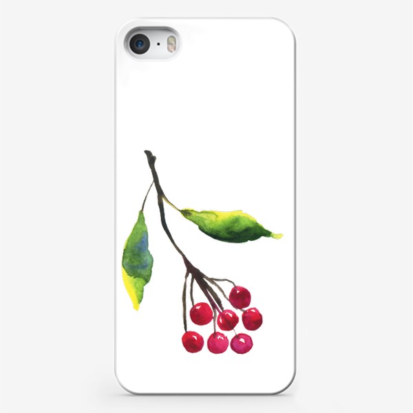 Чехол iPhone «Абстрактная акварельная рябина, красные ягоды на ветке»