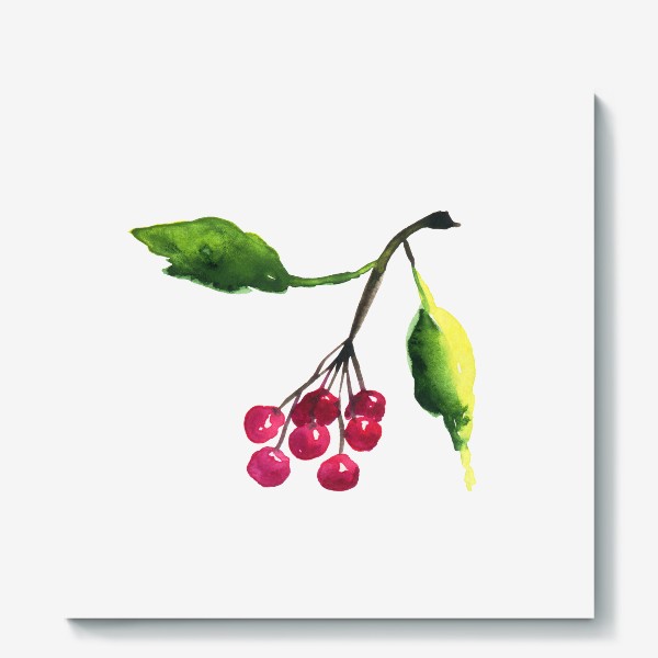 Холст &laquo;Акварельные ягоды рябины на ветке&raquo;