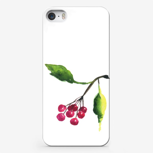 Чехол iPhone «Акварельные ягоды рябины на ветке»