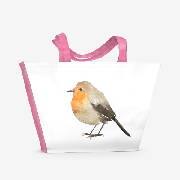 Пляжная сумка &laquo;Акварельная малиновка птица, милый принт&raquo;