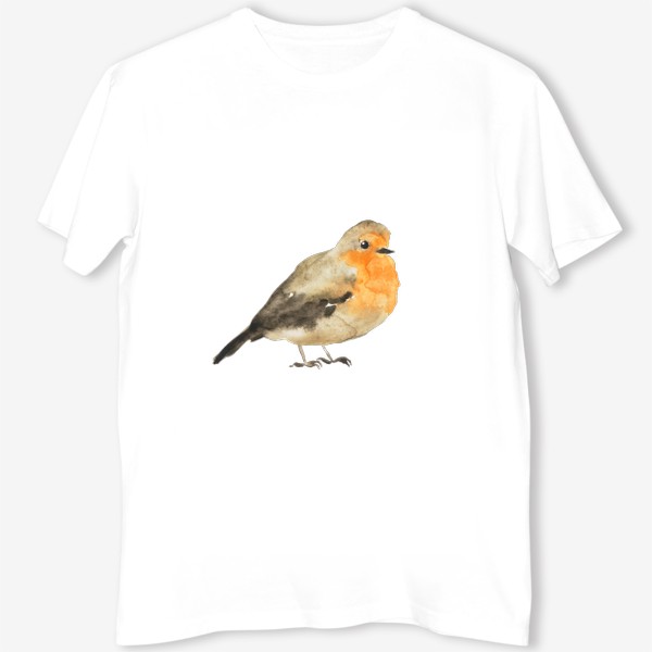 Футболка &laquo;Птица оранжевая малиновка, акварельный принт&raquo;