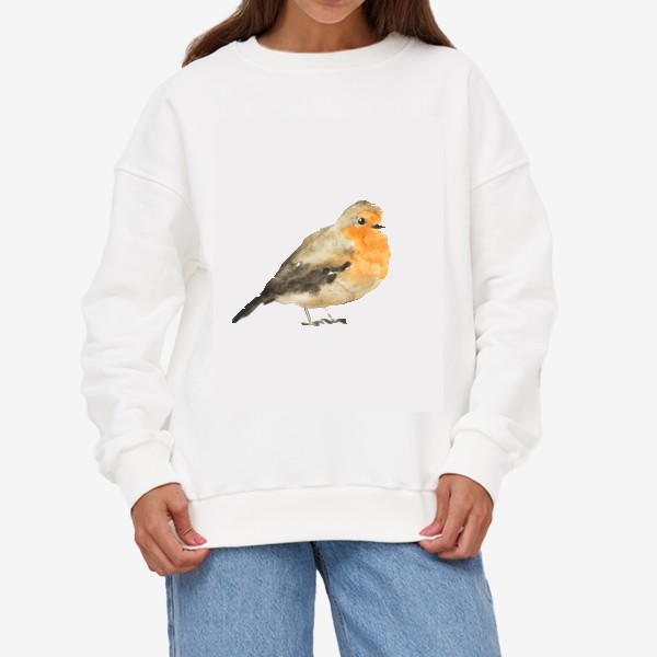 Свитшот «Птица оранжевая малиновка, акварельный принт»