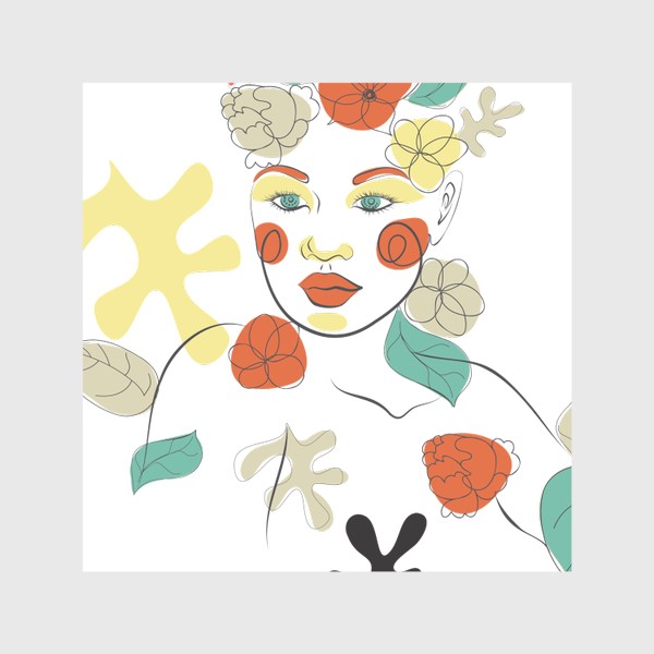 Скатерть «Лайн арт портрет девушки с цветами»