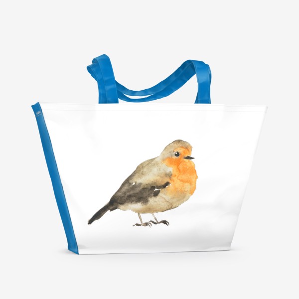 Пляжная сумка &laquo;Птица оранжевая малиновка, акварельный принт&raquo;