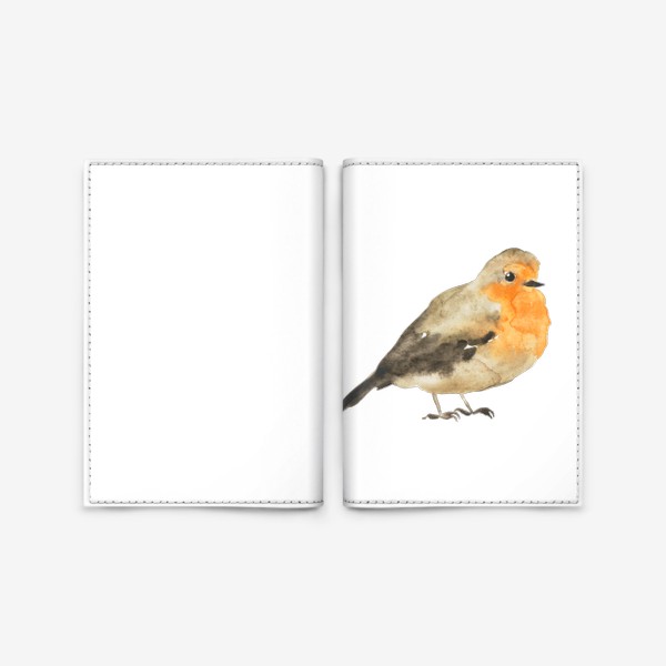 Обложка для паспорта «Птица оранжевая малиновка, акварельный принт»