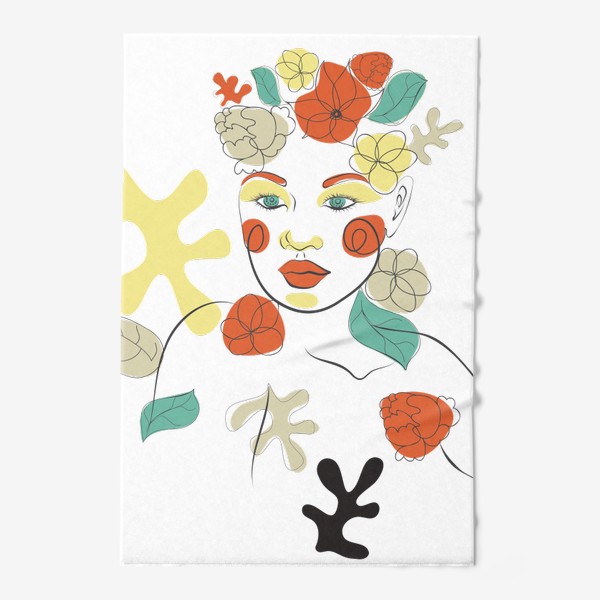 Полотенце «Лайн арт портрет девушки с цветами»