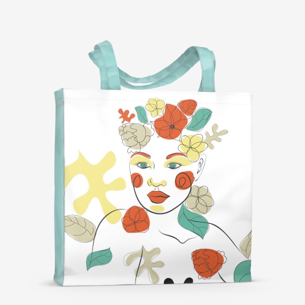 Сумка-шоппер «Лайн арт портрет девушки с цветами»