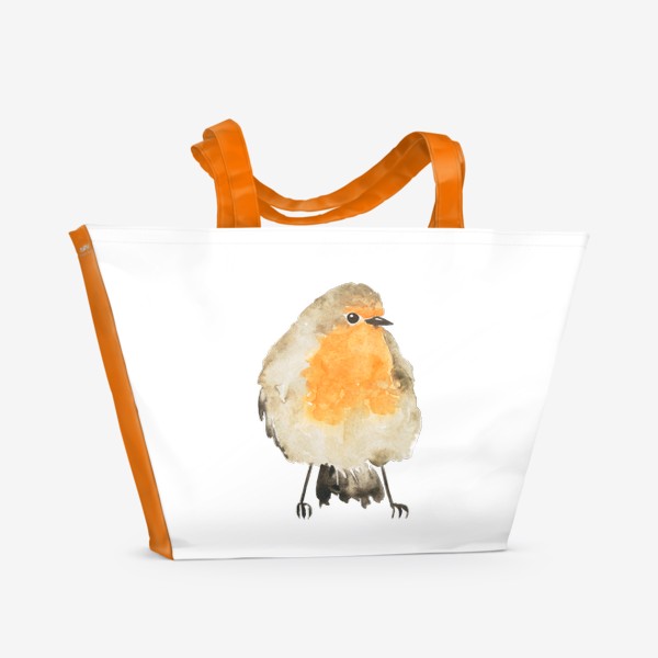 Пляжная сумка «Птица малиновка, акварельный принт»