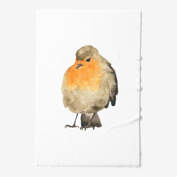 Полотенце «Птица малиновка оранжевая, акварель»