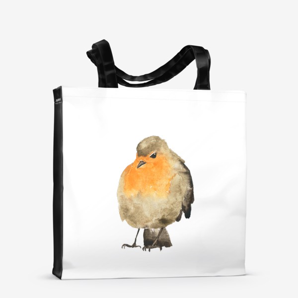 Сумка-шоппер «Птица малиновка оранжевая, акварель»
