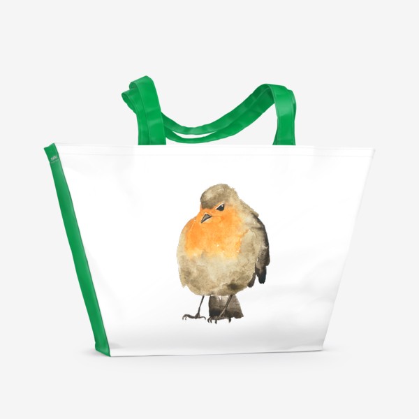 Пляжная сумка «Птица малиновка оранжевая, акварель»