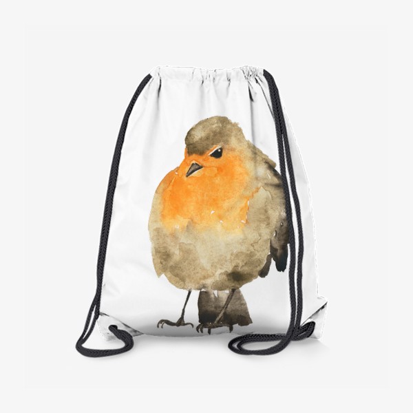 Рюкзак «Птица малиновка оранжевая, акварель»
