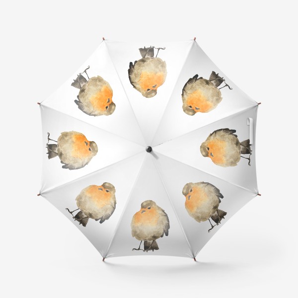 Зонт «Птица малиновка оранжевая, акварель»