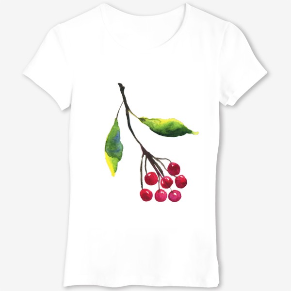 Футболка &laquo;Абстрактная акварельная рябина, красные ягоды на ветке&raquo;