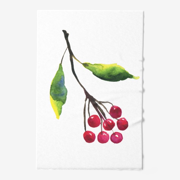 Полотенце «Абстрактная акварельная рябина, красные ягоды на ветке»
