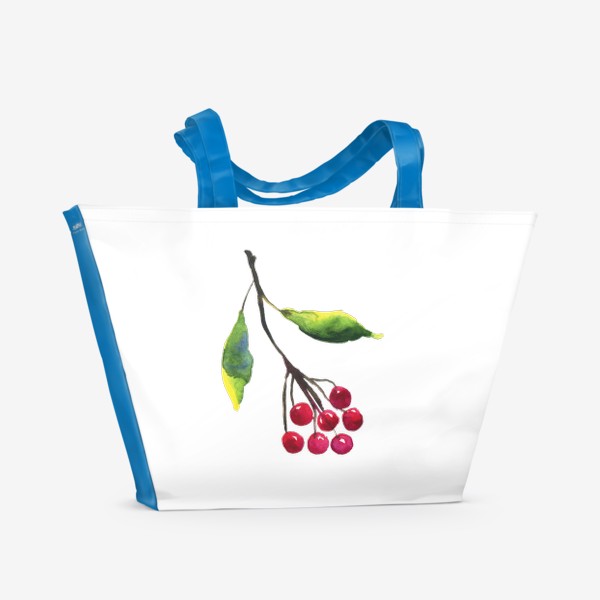 Пляжная сумка «Абстрактная акварельная рябина, красные ягоды на ветке»