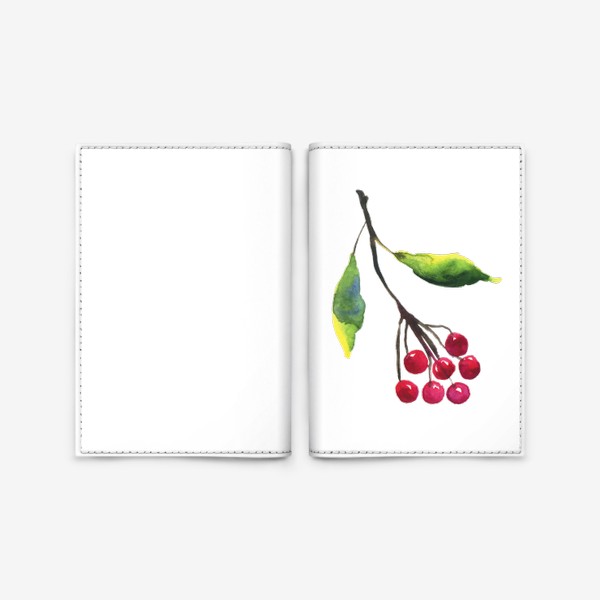 Обложка для паспорта «Абстрактная акварельная рябина, красные ягоды на ветке»