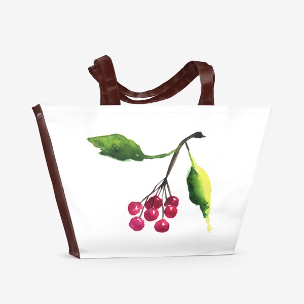 Пляжная сумка &laquo;Акварельные ягоды рябины на ветке&raquo;