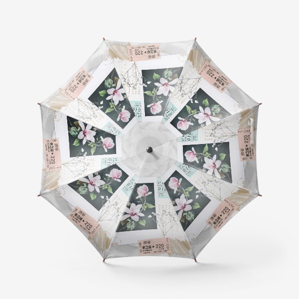 Зонт «Коллаж с магнолиями и почтовыми марками»
