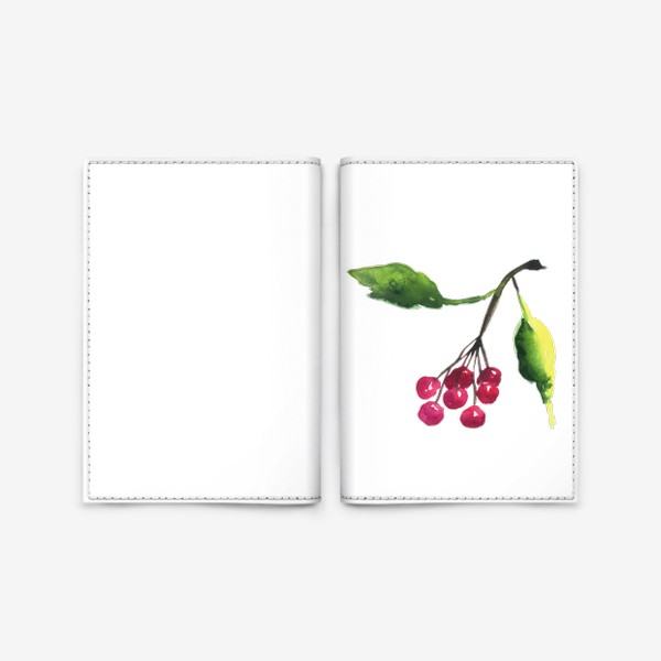 Обложка для паспорта «Акварельные ягоды рябины на ветке»