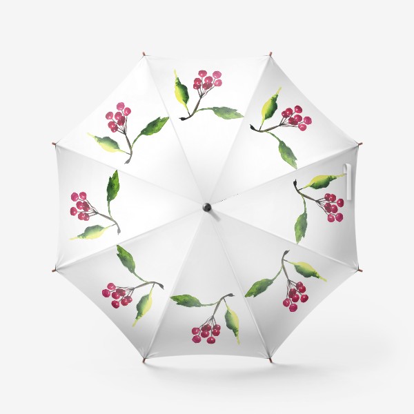 Зонт «Акварельные ягоды рябины на ветке»