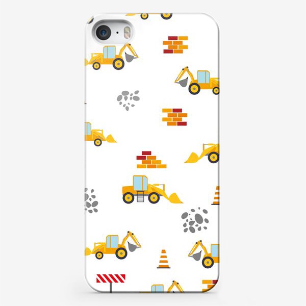 Чехол iPhone «Строительные машинки и кирпичики, паттерн »