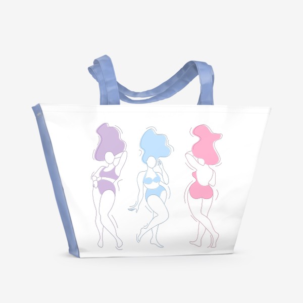 Пляжная сумка «Силуэты девушек с пышными формами в купальниках. Люби себя»