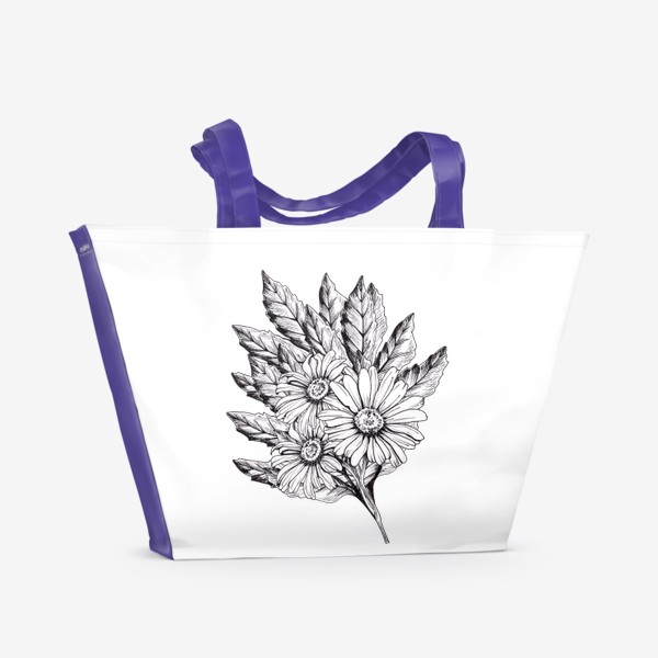 Пляжная сумка «Букет ромашек с листьями»