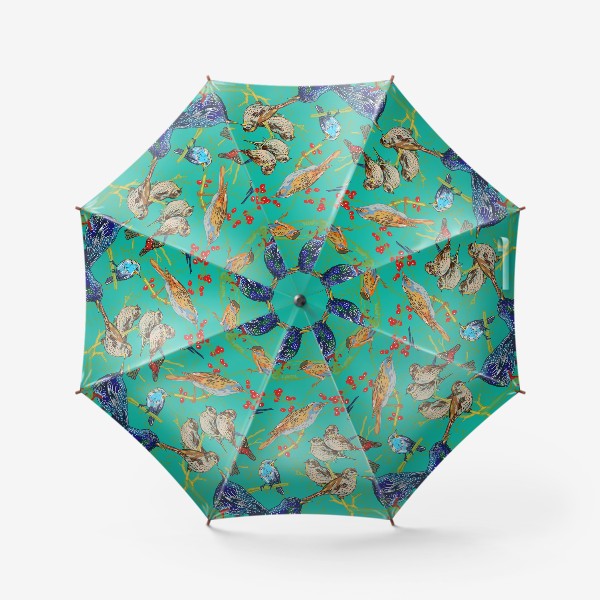 Зонт «Бирюзовый паттерн с птицами»