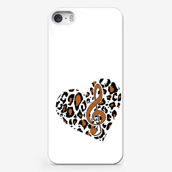 Чехол iPhone «музыкальный скрипичный ключ в леопардовом сердце. леопардовые пятна коричневые с черным в форме сердца любовь мызыка»