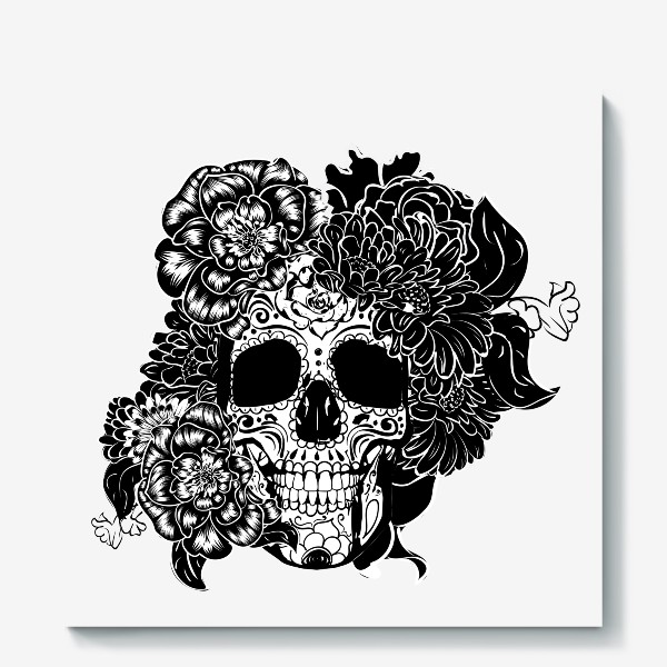 Холст &laquo;Сахарный череп в черно-белом цвете&raquo;