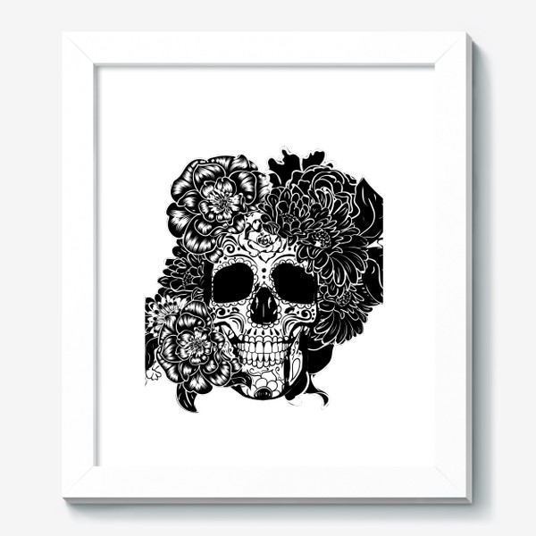 Картина «Сахарный череп в черно-белом цвете»