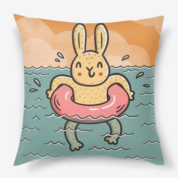 Подушка «Милый заяц отдыхает на море»