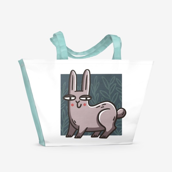 Пляжная сумка «Забавный заяц на фоне листьев и веточек»