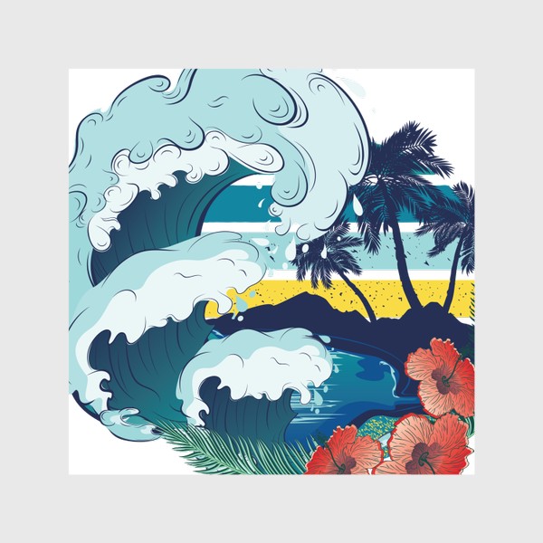Шторы «Ретро пляж и морские волны»