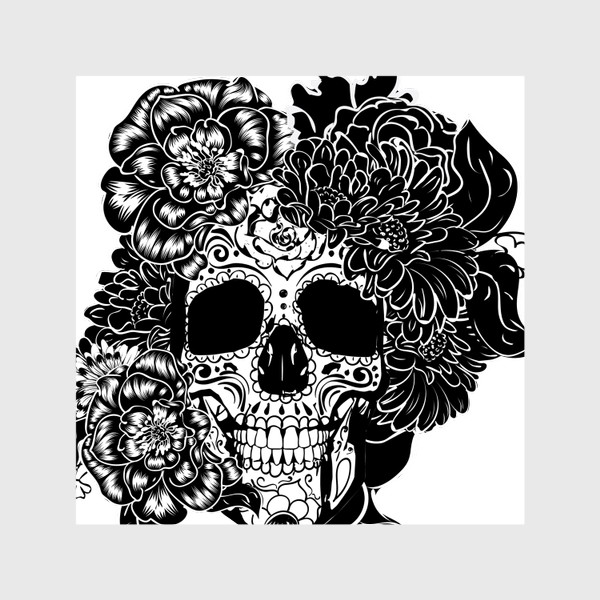 Шторы «Сахарный череп в черно-белом цвете»