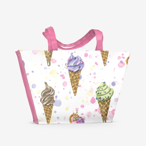Пляжная сумка «Мороженое в рожках. Акварельный паттерн.»