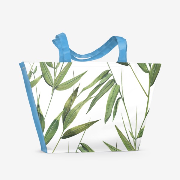 Пляжная сумка «Бамбук, веточки, листочки. Акварельный паттерн.»