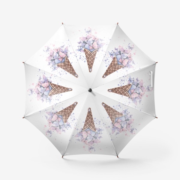 Зонт «Розовые и сиреневые бабочки в рожке мороженого. Акварель.»