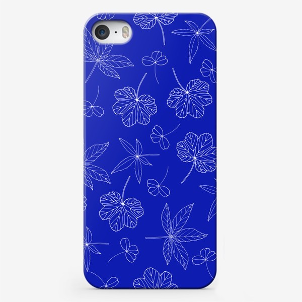 Чехол iPhone «Ажурные листья на синем фоне»