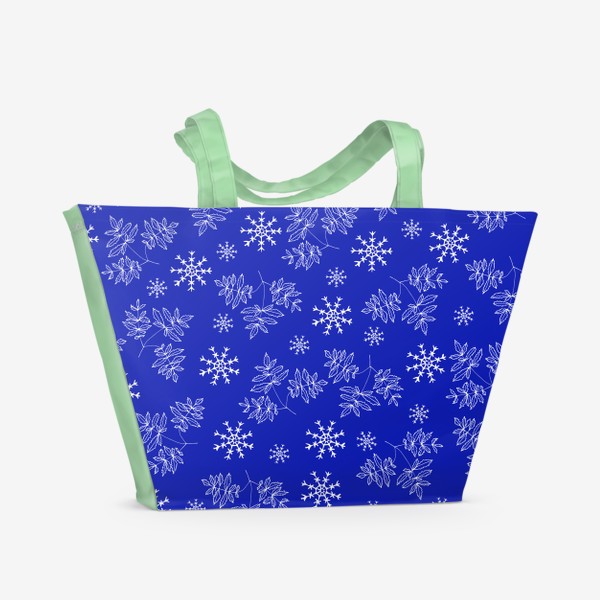 Пляжная сумка «Снежинки на синем фоне»