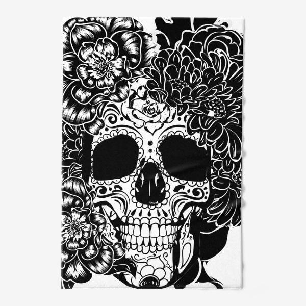 Полотенце «Сахарный череп в черно-белом цвете»