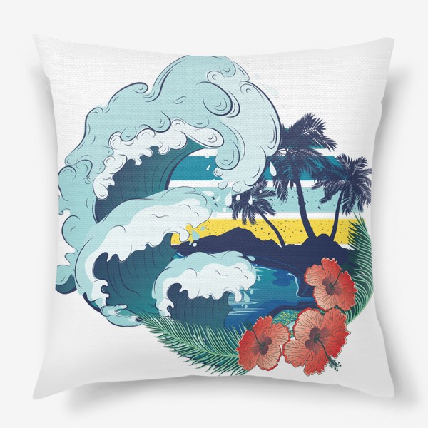 Подушка «Ретро пляж и морские волны»