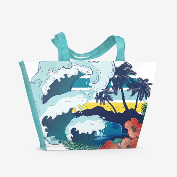 Пляжная сумка «Ретро пляж и морские волны»